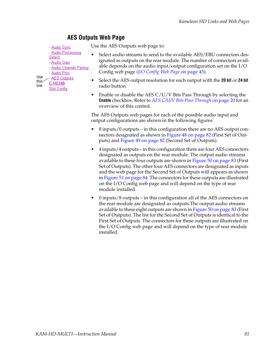 Aes outputs web page | Grass Valley Kameleon HD Multi-Function Modules v.3.2.0 User Manual | Page 81 / 102