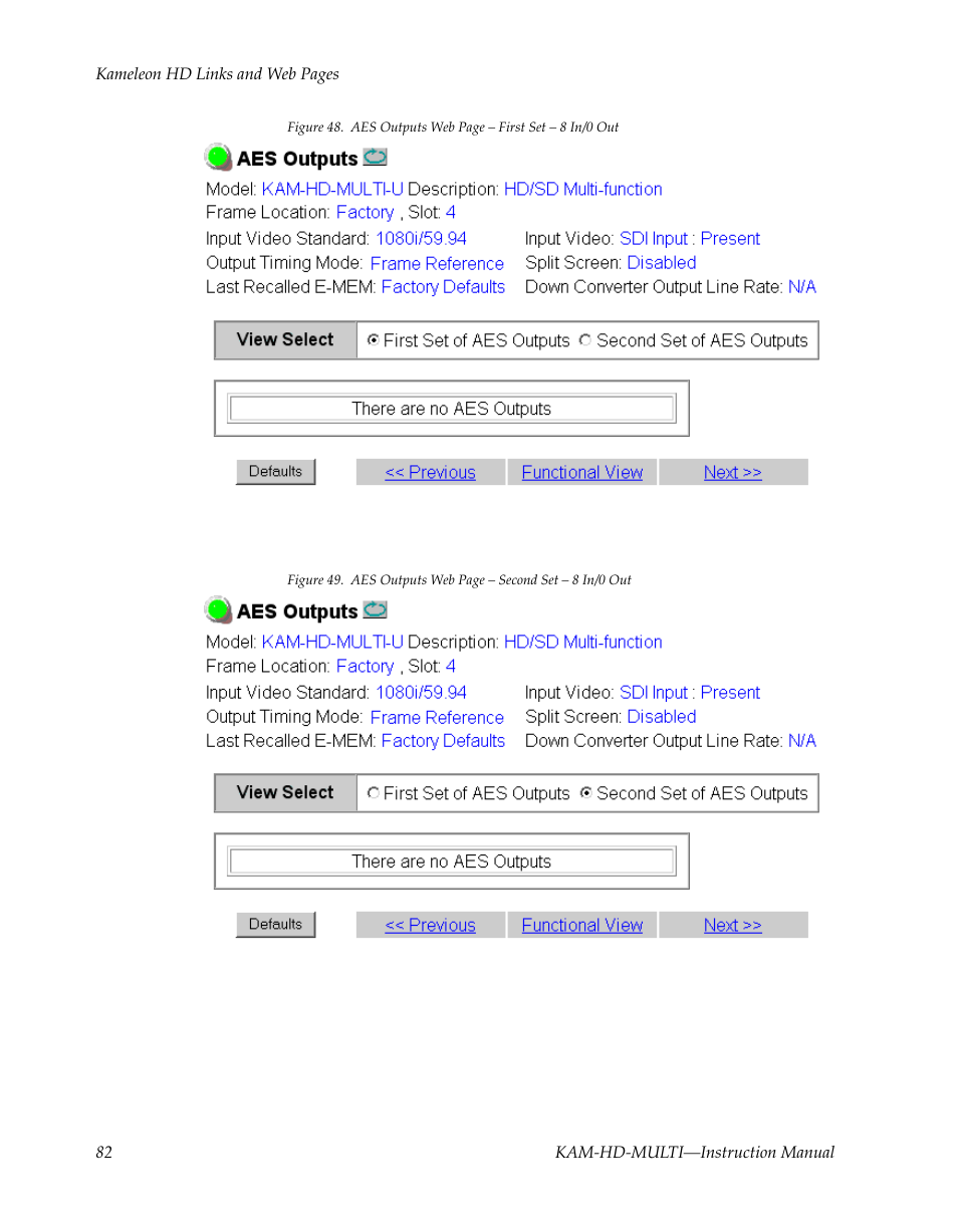 First set of out | Grass Valley Kameleon HD Multi-Function Modules v.3.2.0 User Manual | Page 82 / 102