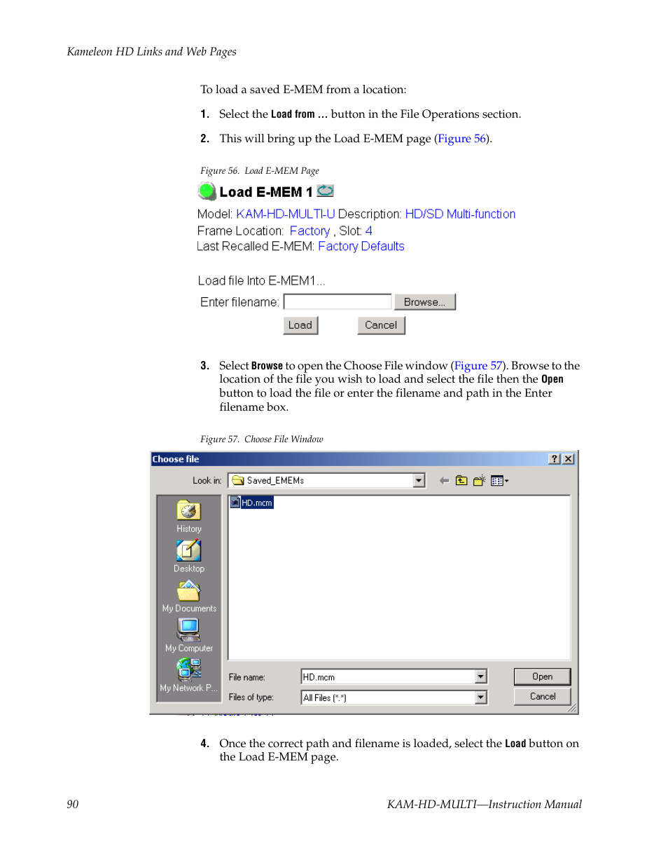 To load a saved e-mem from a location | Grass Valley Kameleon HD Multi-Function Modules v.3.2.0 User Manual | Page 90 / 102