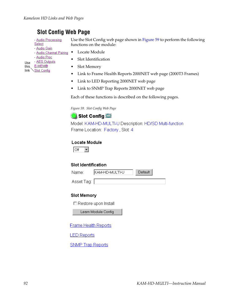 Slot config web page | Grass Valley Kameleon HD Multi-Function Modules v.3.2.0 User Manual | Page 92 / 102