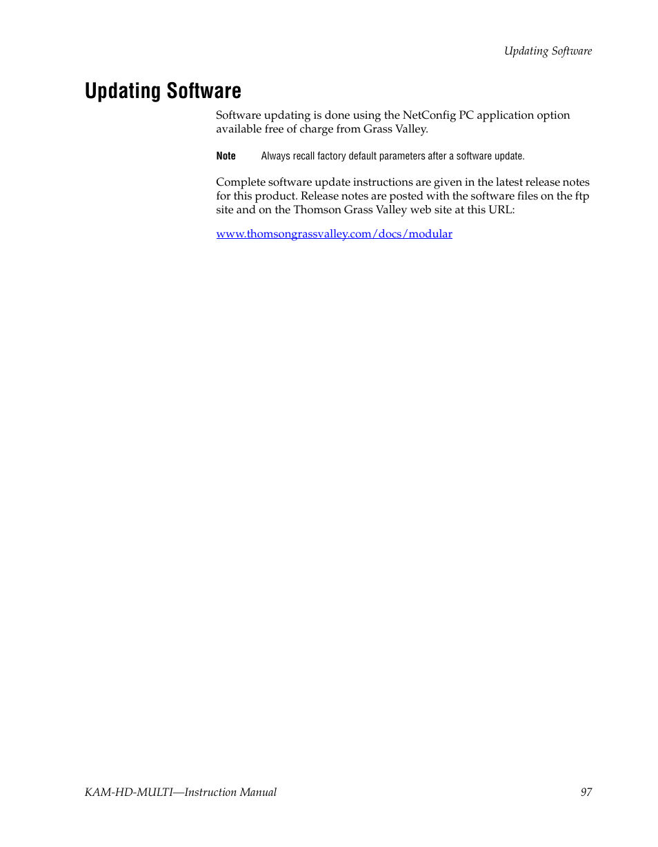 Updating software, For information | Grass Valley Kameleon HD Multi-Function Modules v.3.2.0 User Manual | Page 97 / 102
