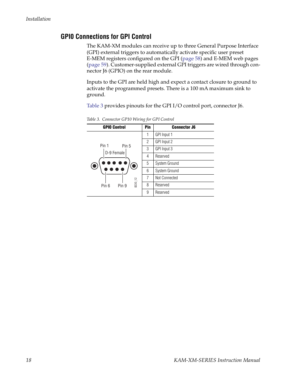 Gpi0 connections for gpi control, Gpi0 | Grass Valley KAM-XM-SERIES v.1.4.1 User Manual | Page 18 / 80