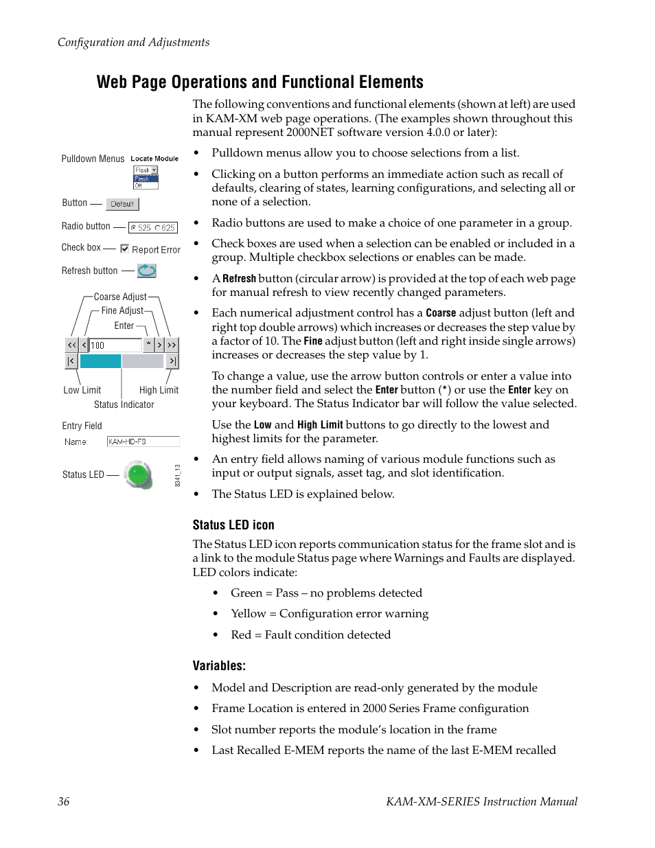 Web page operations and functional elements | Grass Valley KAM-XM-SERIES v.1.4.1 User Manual | Page 36 / 80