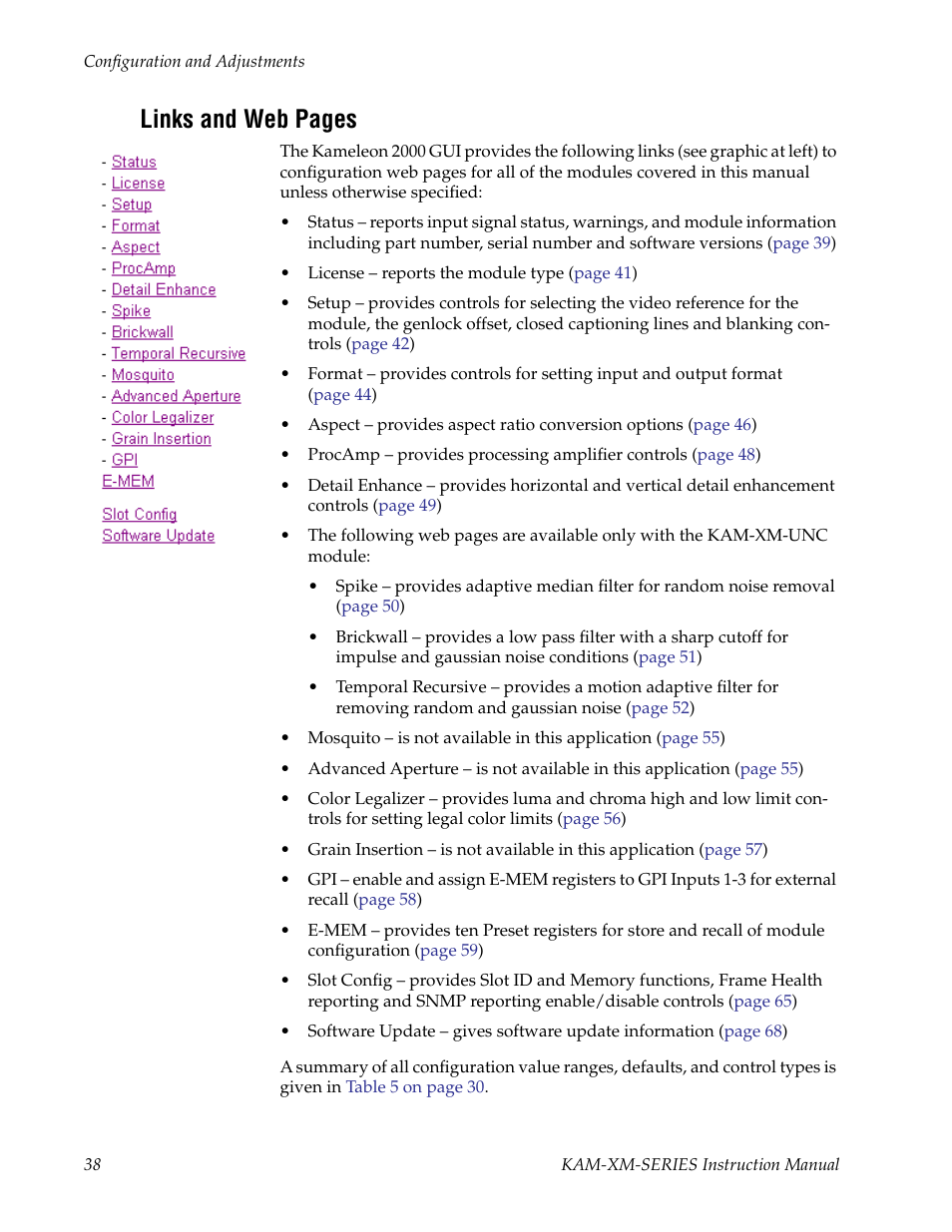 Links and web pages | Grass Valley KAM-XM-SERIES v.1.4.1 User Manual | Page 38 / 80