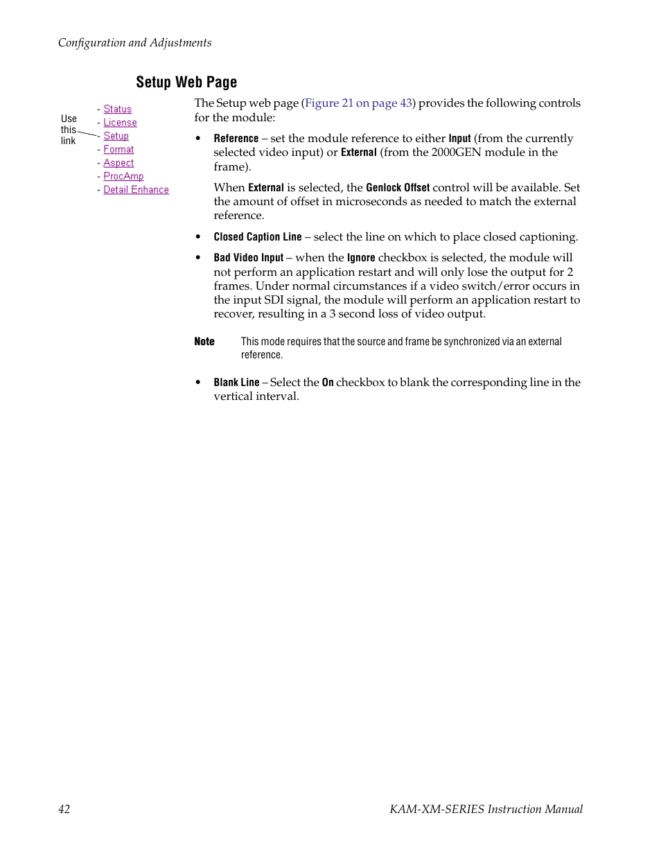 Setup web page | Grass Valley KAM-XM-SERIES v.1.4.1 User Manual | Page 42 / 80