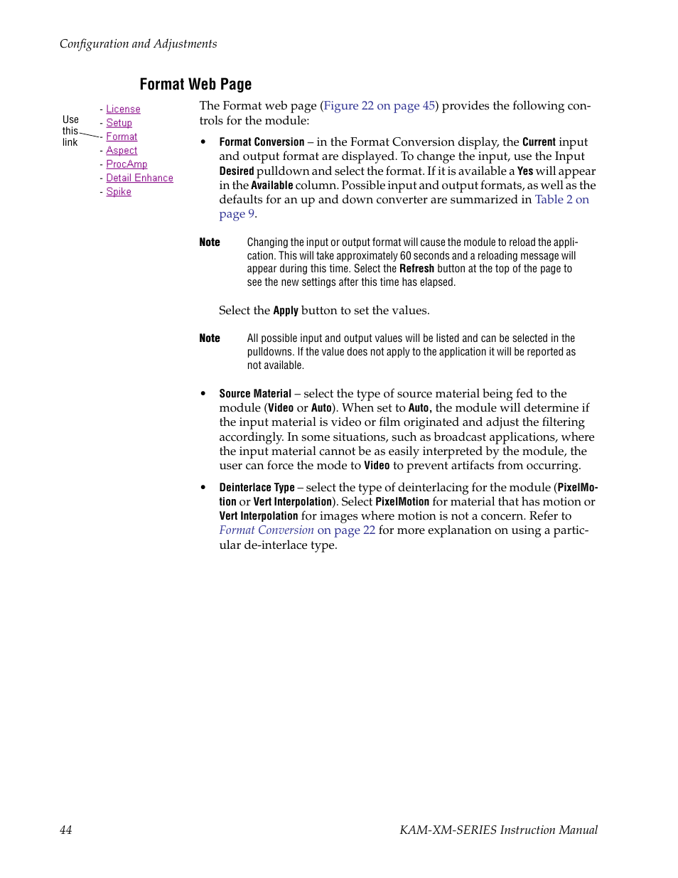 Format web page | Grass Valley KAM-XM-SERIES v.1.4.1 User Manual | Page 44 / 80