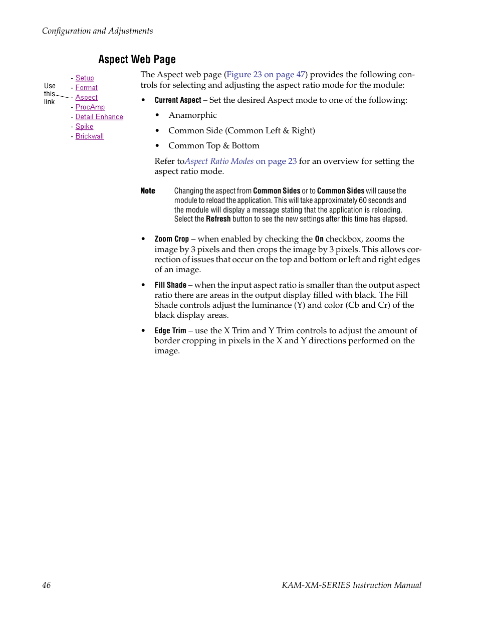 Aspect web page | Grass Valley KAM-XM-SERIES v.1.4.1 User Manual | Page 46 / 80