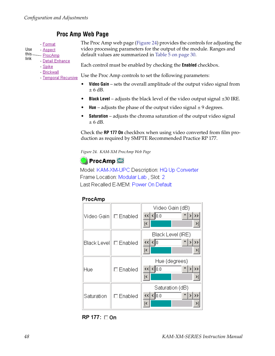 Proc amp web page | Grass Valley KAM-XM-SERIES v.1.4.1 User Manual | Page 48 / 80