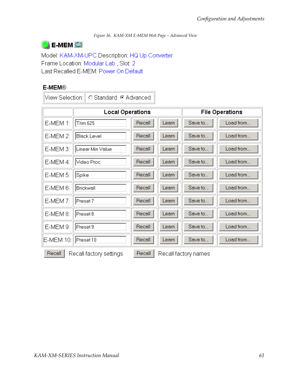 Advanced view, Includes a file operations | Grass Valley KAM-XM-SERIES v.1.4.1 User Manual | Page 61 / 80