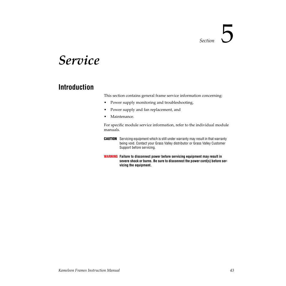 Service, Introduction, Section 5 — service | Grass Valley 2000T3 User Manual | Page 43 / 50