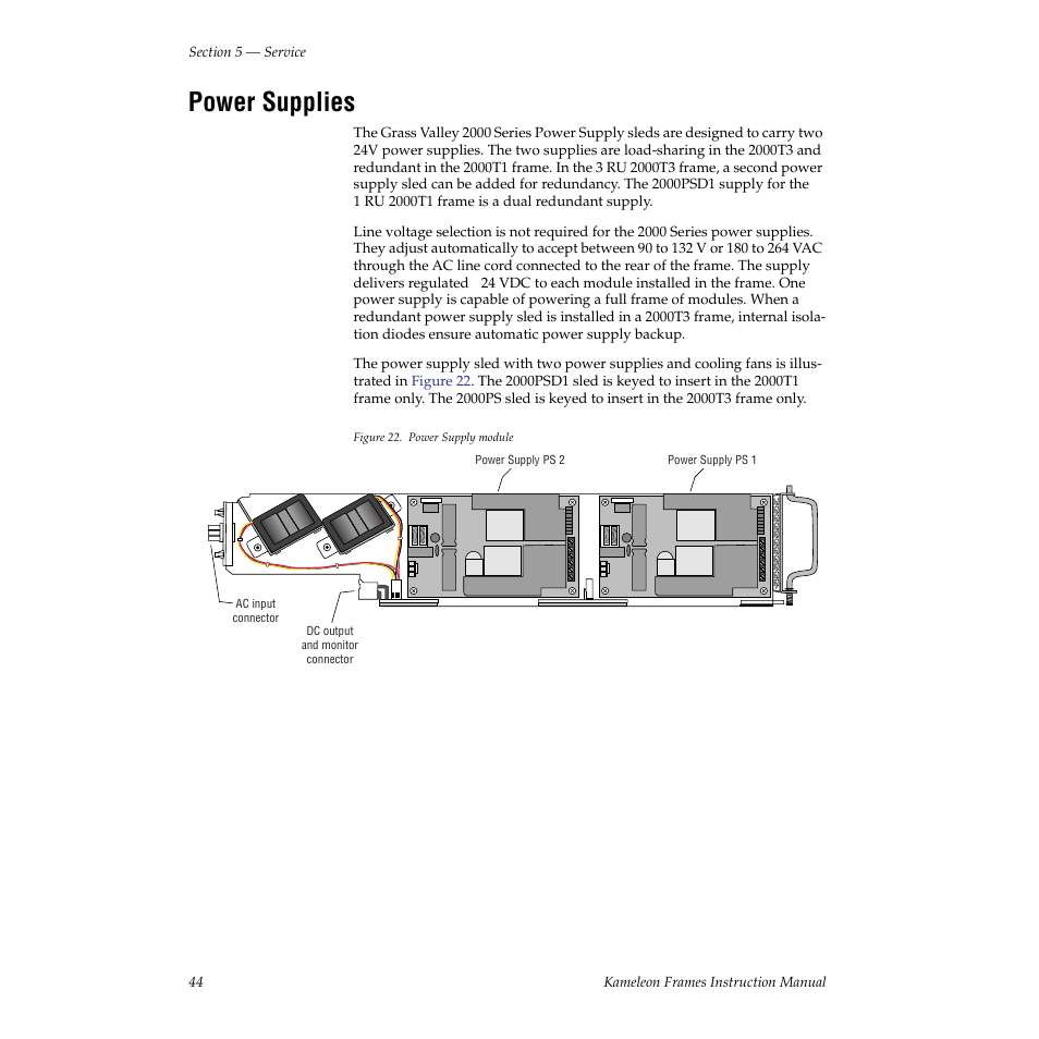 Power supplies | Grass Valley 2000T3 User Manual | Page 44 / 50