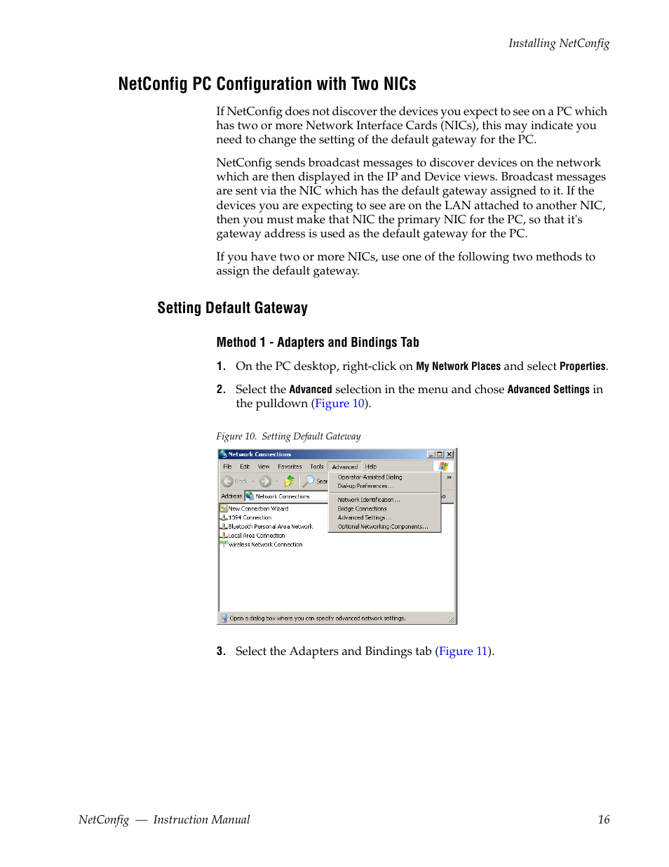 Netconfig pc configuration with two nics, Setting default gateway | Grass Valley NetConfig Network Configuration Application v.2.0.12 User Manual | Page 16 / 44