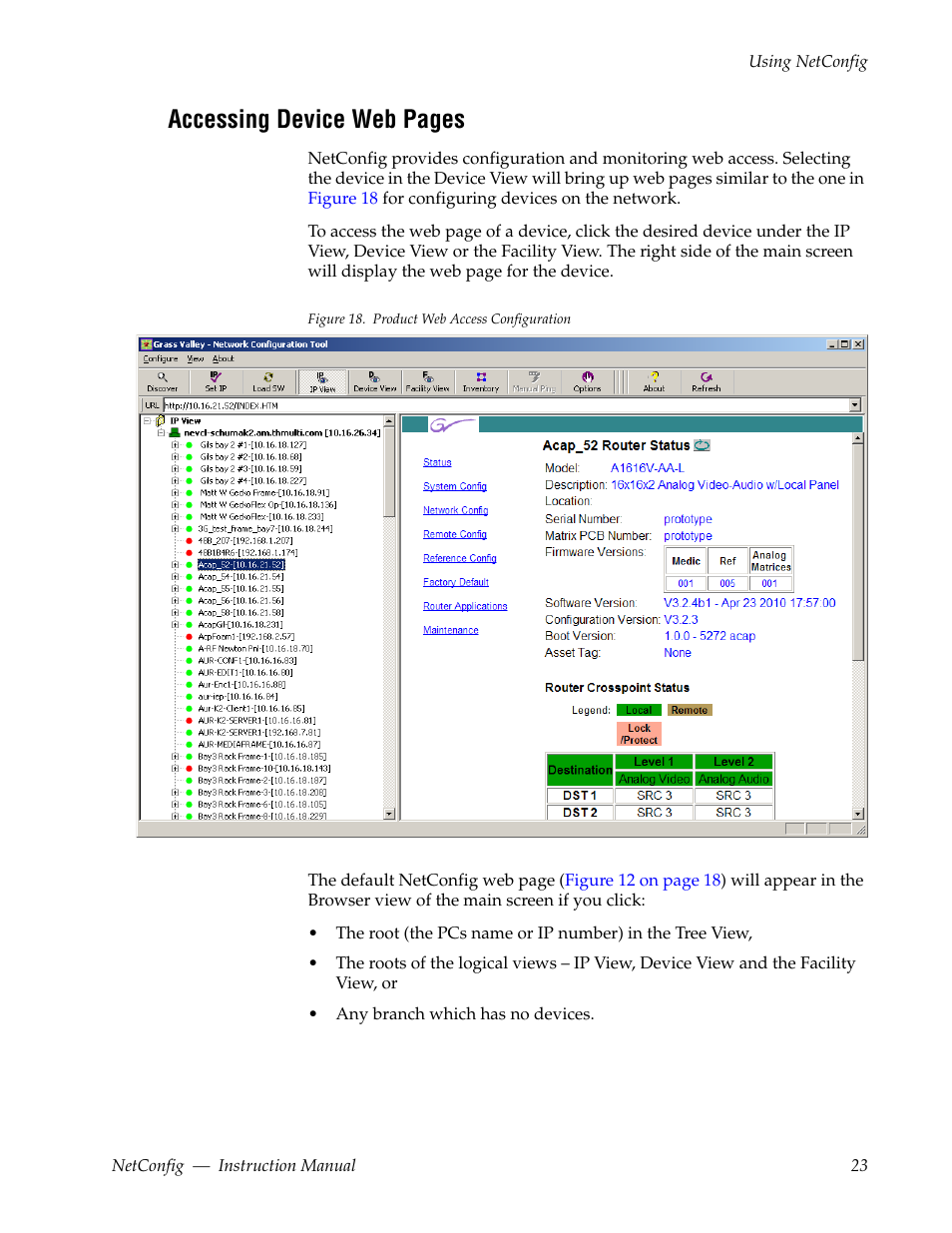 Accessing device web pages | Grass Valley NetConfig Network Configuration Application v.2.0.12 User Manual | Page 23 / 44
