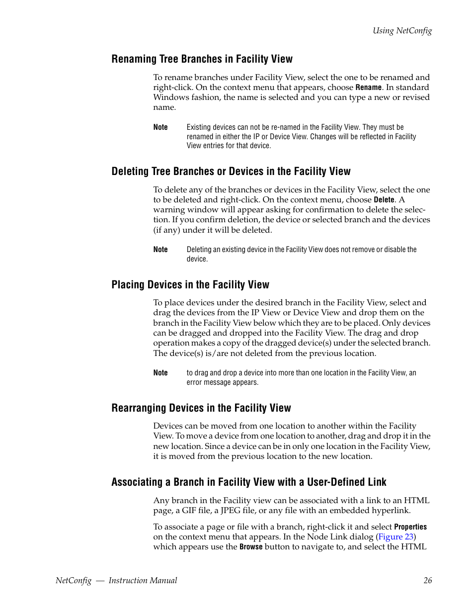 Renaming tree branches in facility view, Placing devices in the facility view, Rearranging devices in the facility view | Grass Valley NetConfig Network Configuration Application v.2.0.12 User Manual | Page 26 / 44