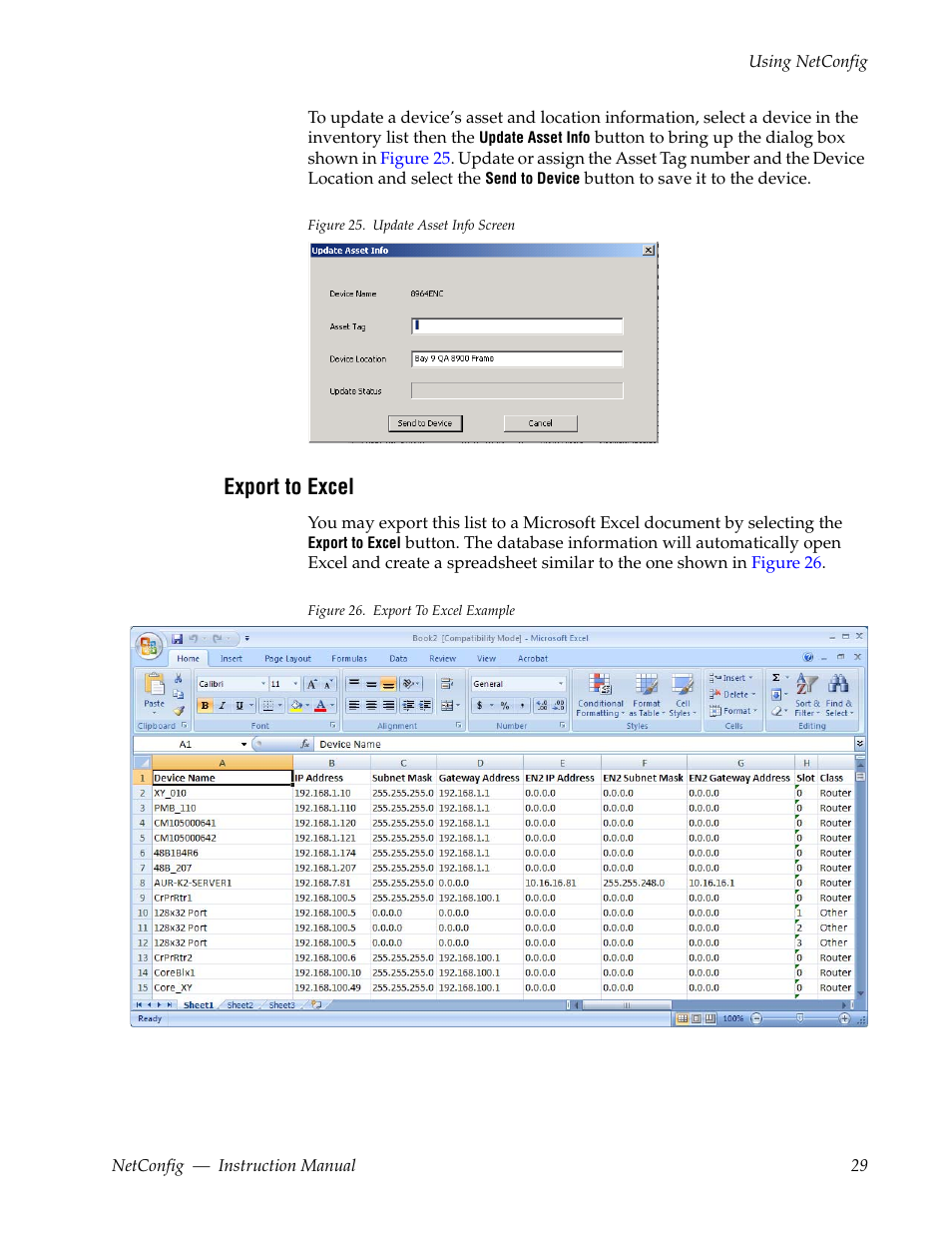 Export to excel | Grass Valley NetConfig Network Configuration Application v.2.0.12 User Manual | Page 29 / 44