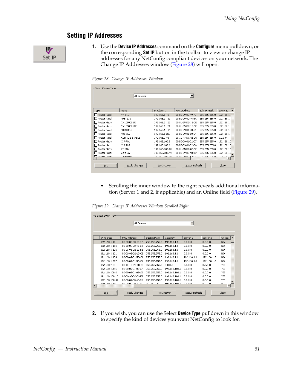 Setting ip addresses | Grass Valley NetConfig Network Configuration Application v.2.0.12 User Manual | Page 31 / 44