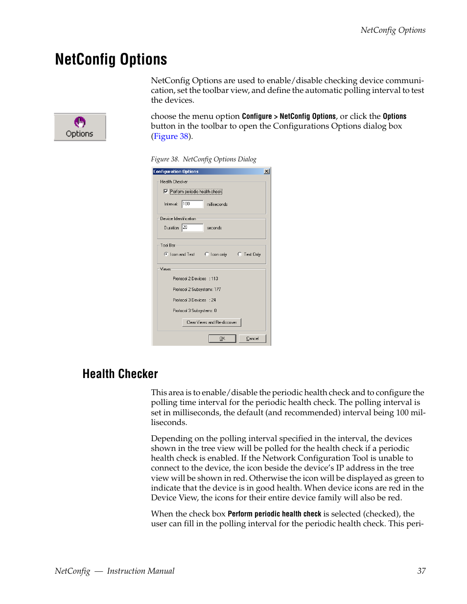 Netconfig options, Health checker | Grass Valley NetConfig Network Configuration Application v.2.0.12 User Manual | Page 37 / 44