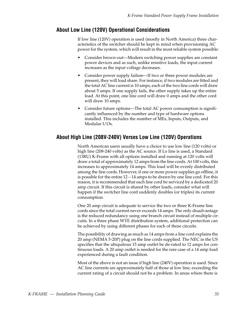 About low line (120v) operational considerations | Grass Valley K-Frame Installation Planning Guide User Manual | Page 35 / 62