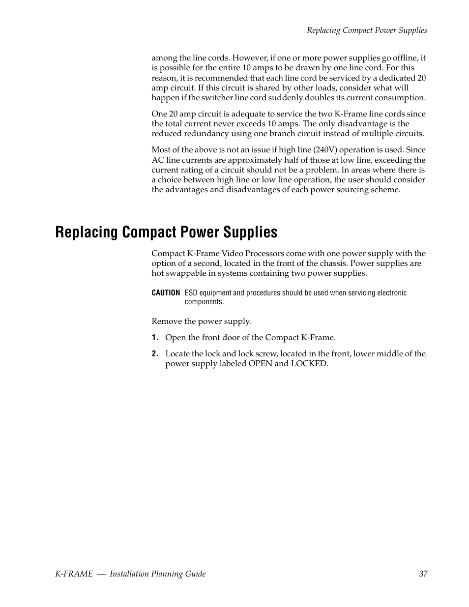 Replacing compact power supplies | Grass Valley K-Frame Installation Planning Guide User Manual | Page 37 / 62