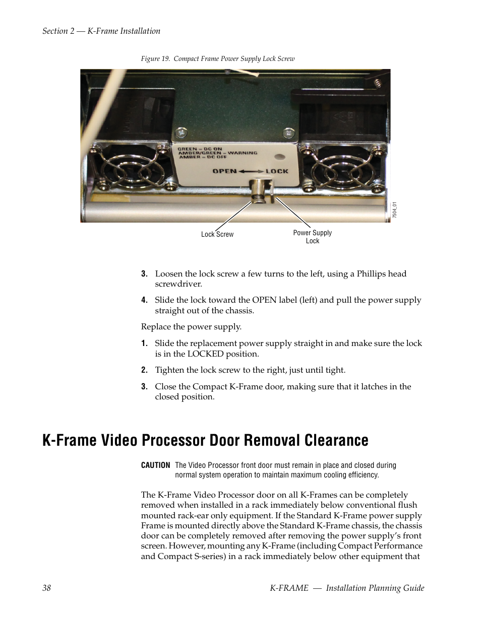 K-frame video processor door removal clearance, K-frame video processor door removal | Grass Valley K-Frame Installation Planning Guide User Manual | Page 38 / 62