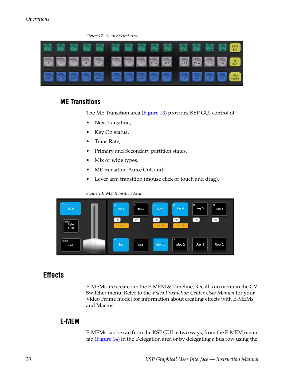 Me transitions, Effects, E-mem | Figure 12, Rows | Grass Valley KSP Switcher Soft Panel Graphica v.1.0 User Manual | Page 20 / 24