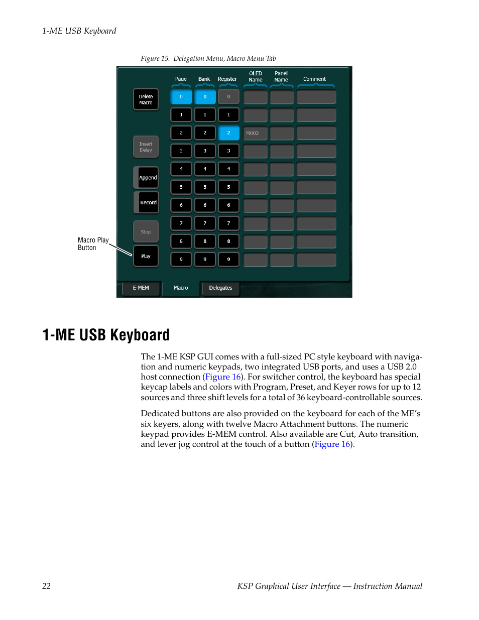 Me usb keyboard, Me usb | Grass Valley KSP Switcher Soft Panel Graphica v.1.0 User Manual | Page 22 / 24