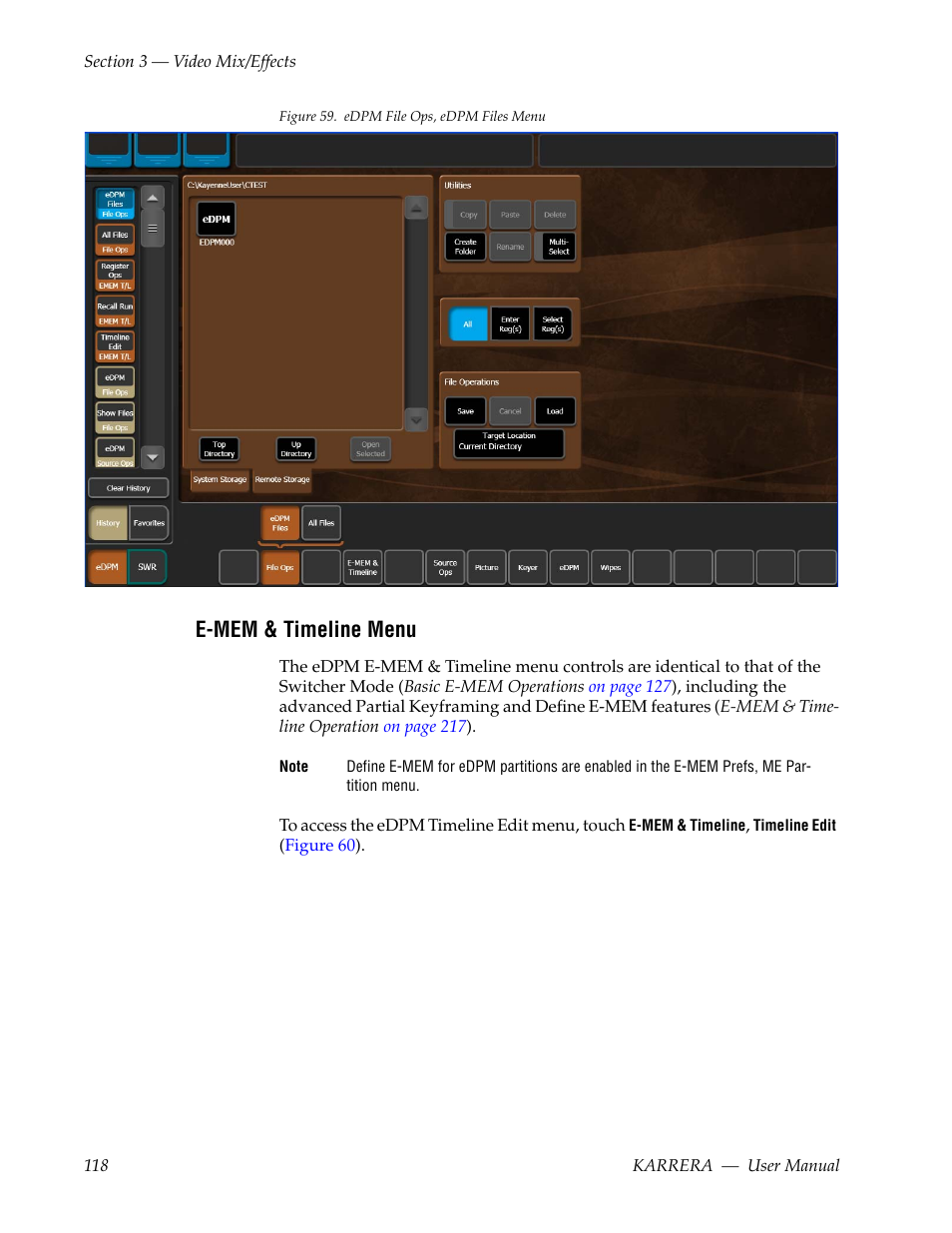 E-mem & timeline menu | Grass Valley Karrera Video Production Center v.4.0 User Manual | Page 118 / 370