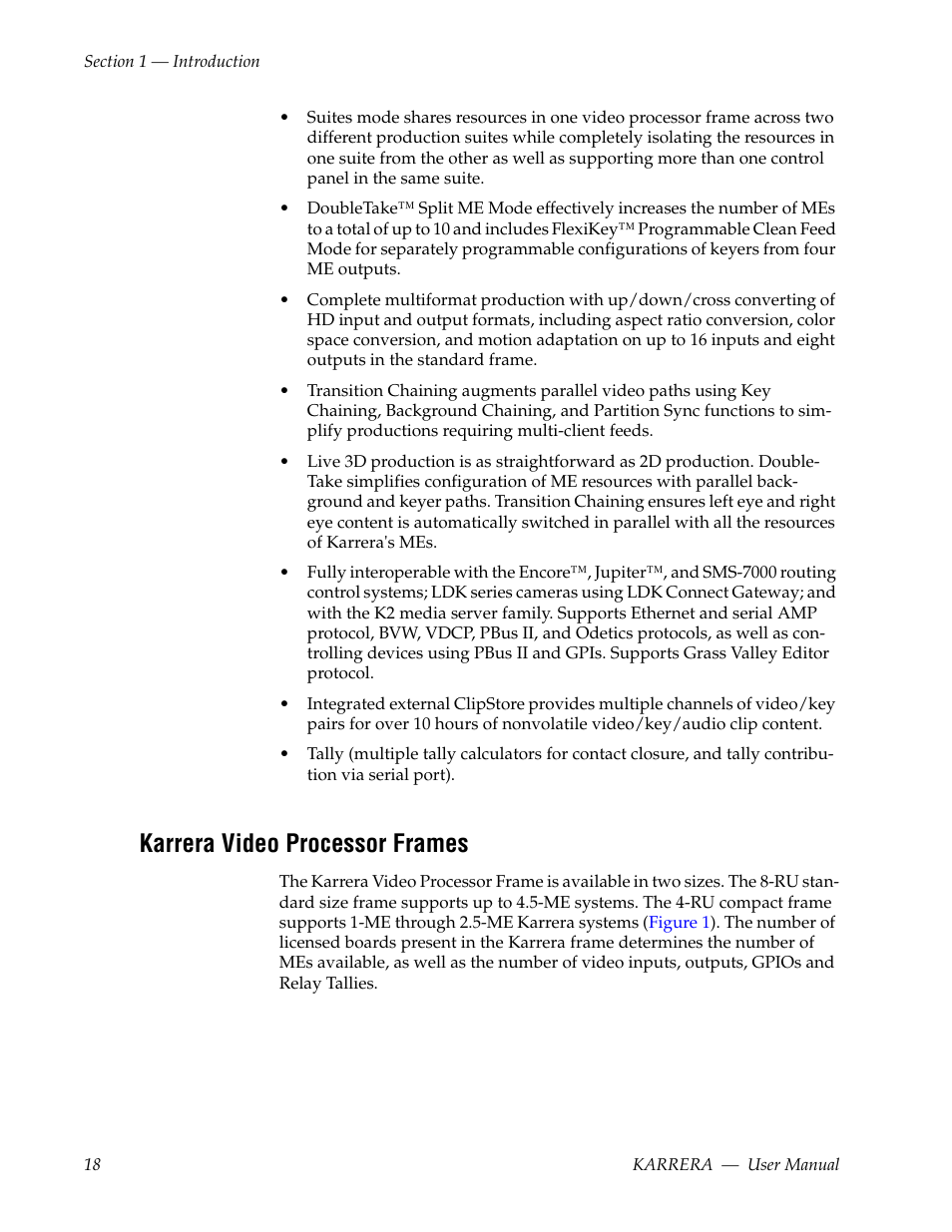 Karrera video processor frames | Grass Valley Karrera Video Production Center v.4.0 User Manual | Page 18 / 370