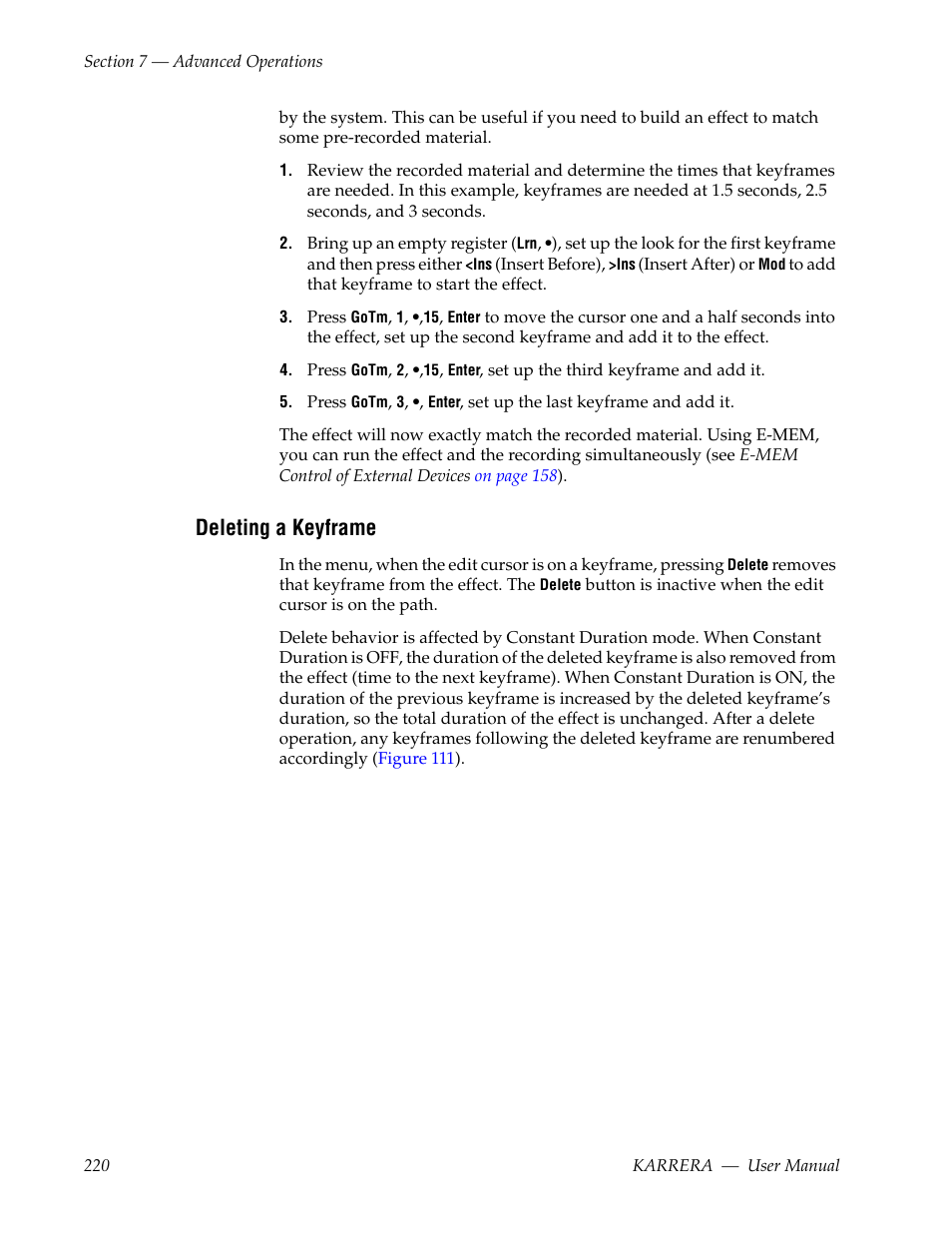 Deleting a keyframe | Grass Valley Karrera Video Production Center v.4.0 User Manual | Page 220 / 370