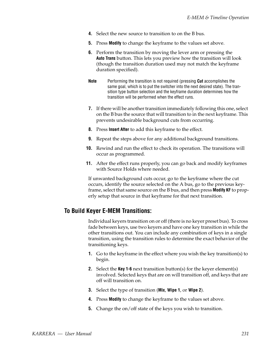 To build keyer e-mem transitions | Grass Valley Karrera Video Production Center v.4.0 User Manual | Page 231 / 370