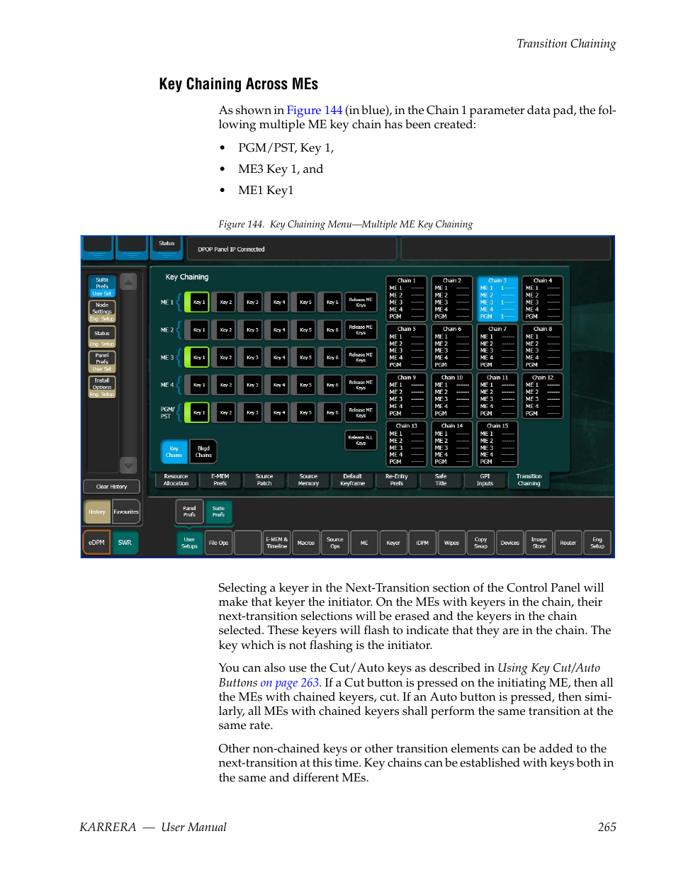 Key chaining across mes | Grass Valley Karrera Video Production Center v.4.0 User Manual | Page 265 / 370