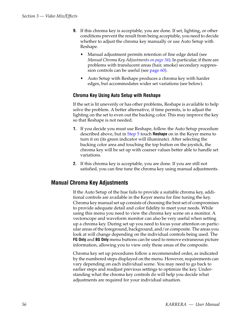 Manual chroma key adjustments | Grass Valley Karrera Video Production Center v.4.0 User Manual | Page 56 / 370