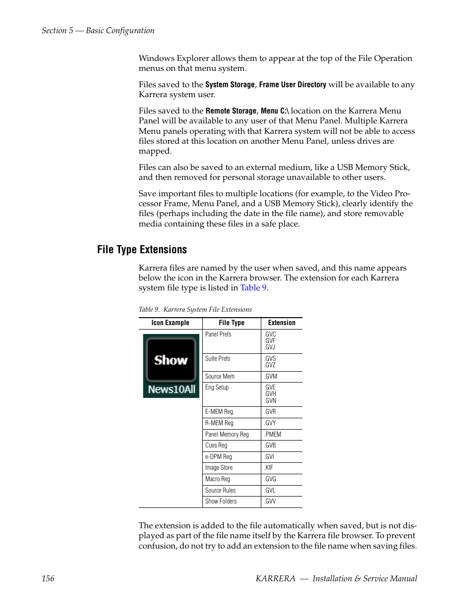 File type extensions | Grass Valley Karrera Video Production Center Installation v.4.1 User Manual | Page 156 / 292