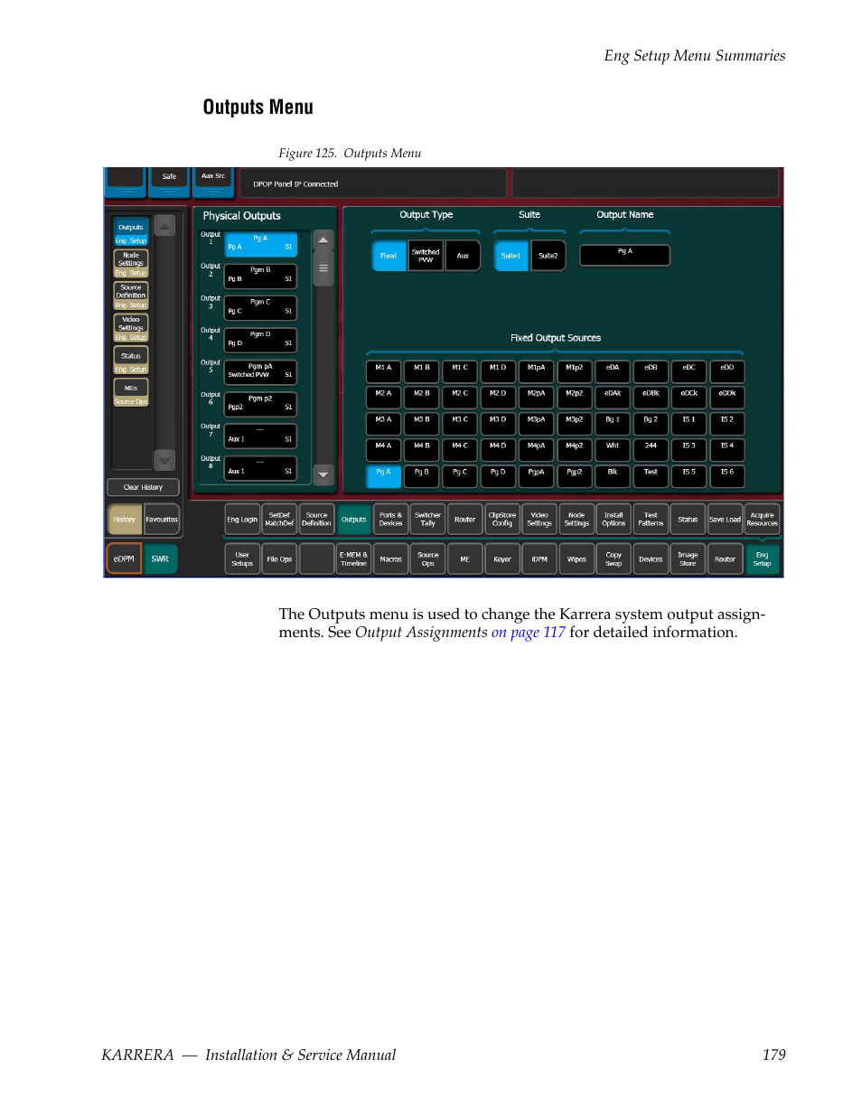 Outputs menu | Grass Valley Karrera Video Production Center Installation v.4.1 User Manual | Page 179 / 292