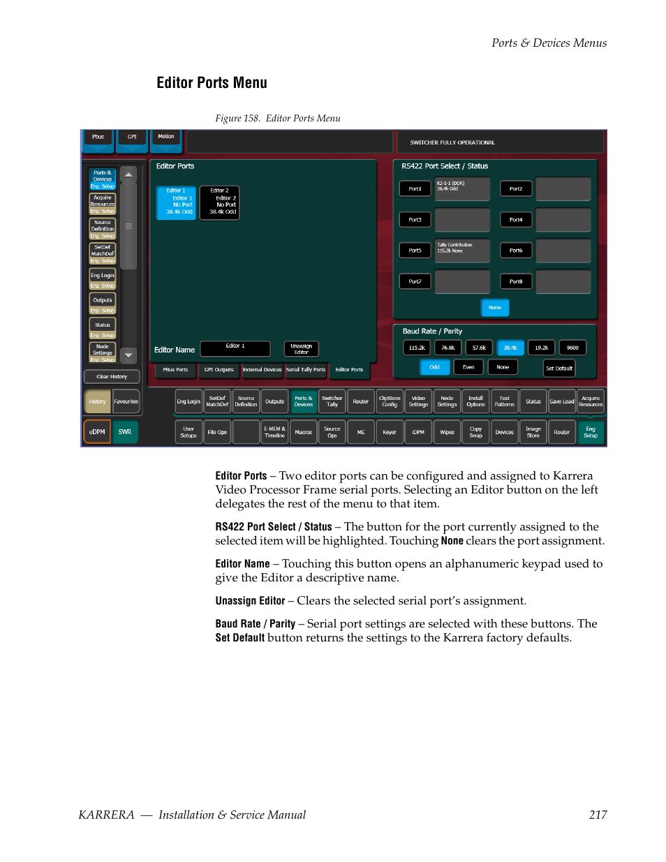 Editor ports menu | Grass Valley Karrera Video Production Center Installation v.4.1 User Manual | Page 217 / 292