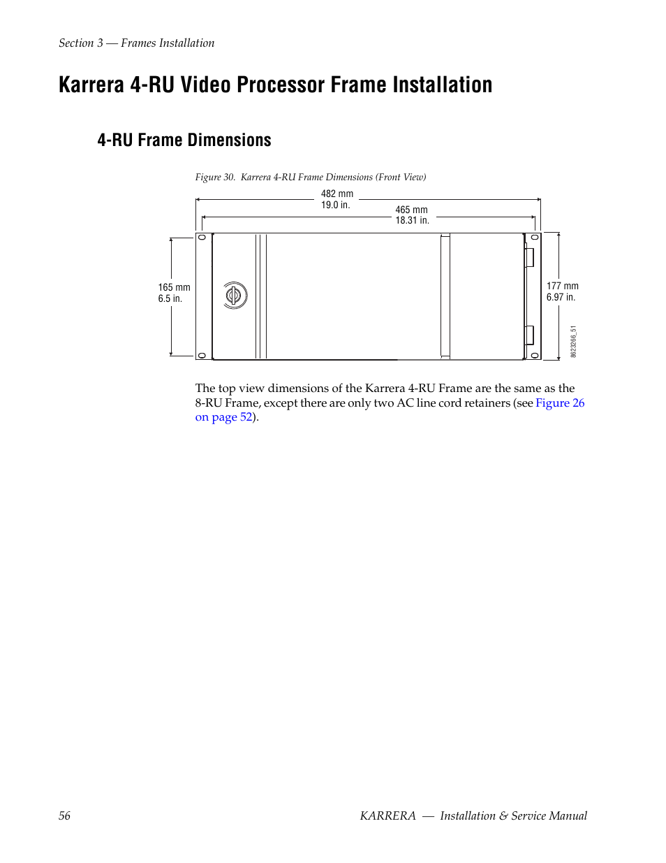 Karrera 4-ru video processor frame installation, Ru frame dimensions | Grass Valley Karrera Video Production Center Installation v.4.1 User Manual | Page 56 / 292