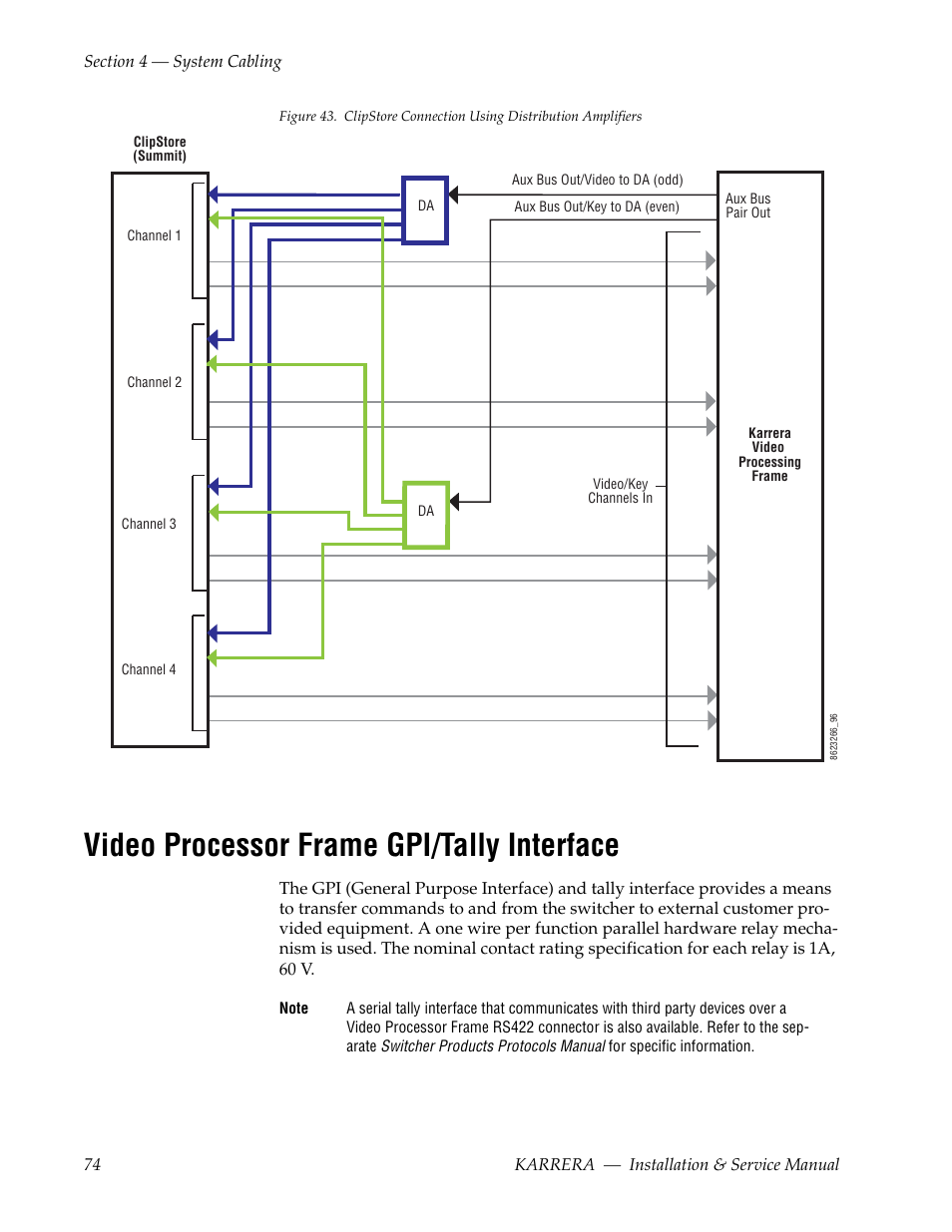 Video processor frame gpi/tally interface | Grass Valley Karrera Video Production Center Installation v.4.1 User Manual | Page 74 / 292