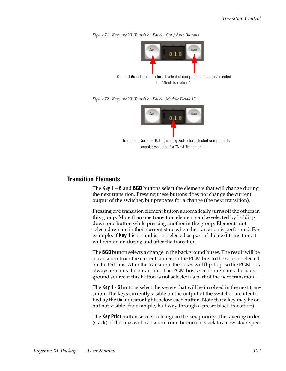 Transition elements | Grass Valley Kayenne XL Package v.7.0.4 User Manual | Page 109 / 663