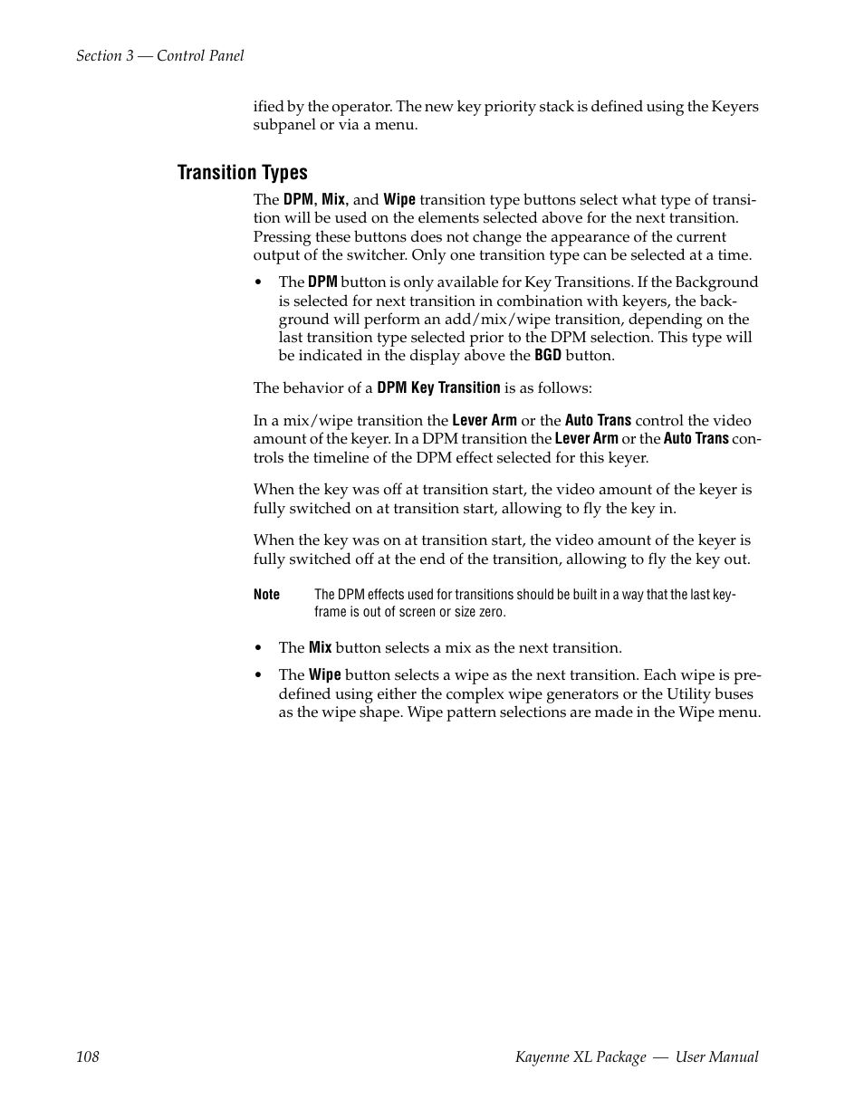 Transition types | Grass Valley Kayenne XL Package v.7.0.4 User Manual | Page 110 / 663