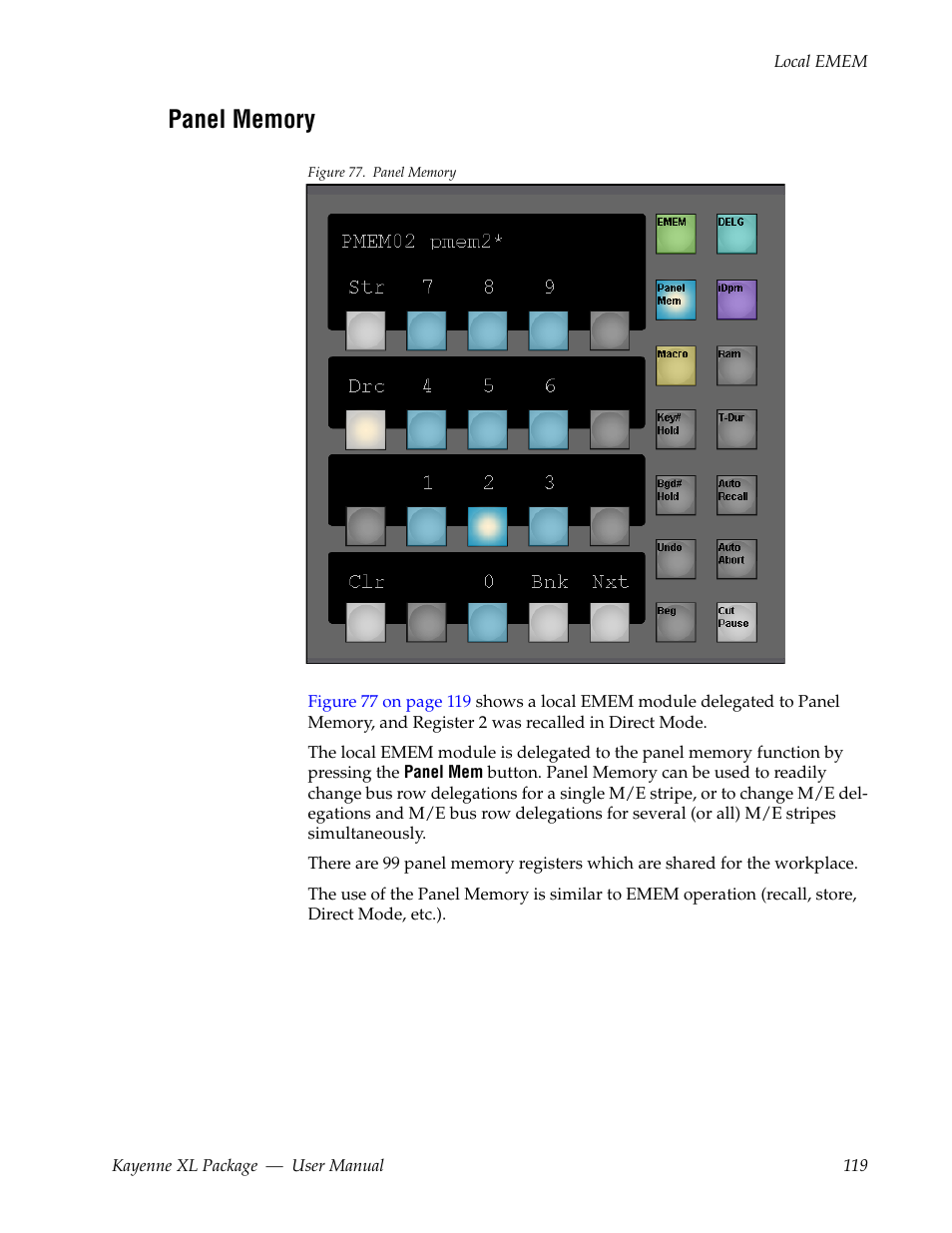 Panel memory | Grass Valley Kayenne XL Package v.7.0.4 User Manual | Page 121 / 663