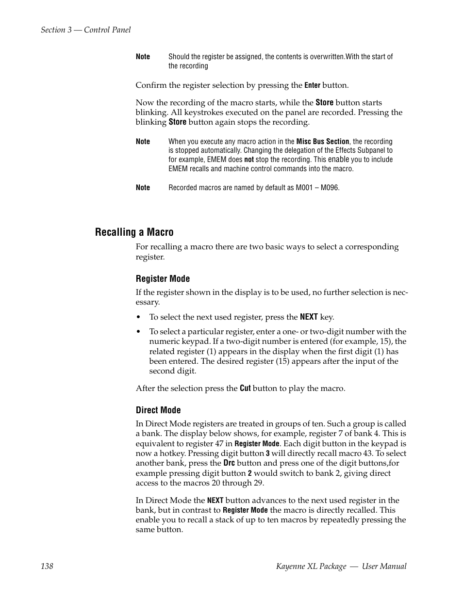 Recalling a macro | Grass Valley Kayenne XL Package v.7.0.4 User Manual | Page 140 / 663