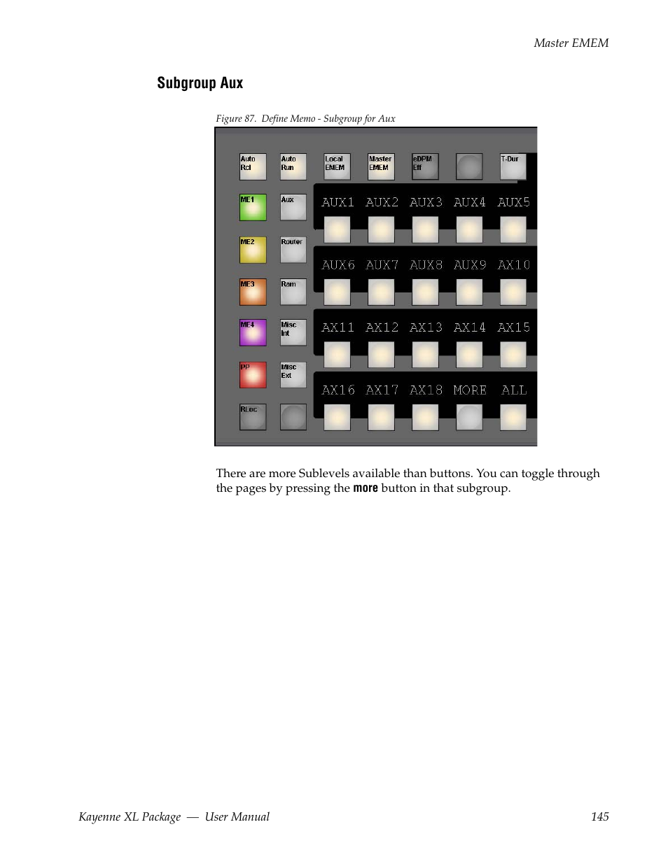 Subgroup aux | Grass Valley Kayenne XL Package v.7.0.4 User Manual | Page 147 / 663