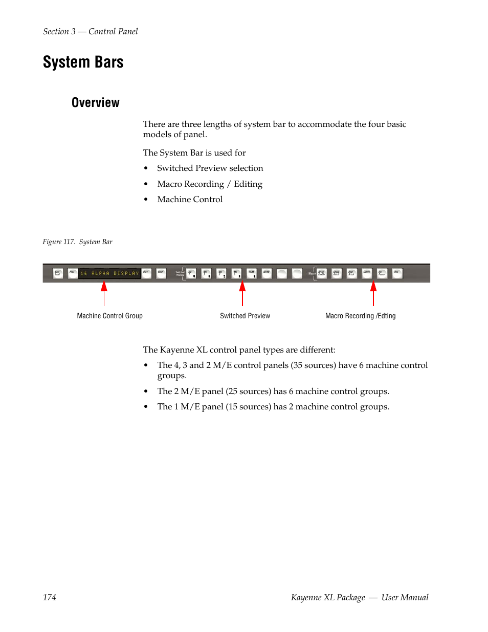 System bars, Overview | Grass Valley Kayenne XL Package v.7.0.4 User Manual | Page 176 / 663