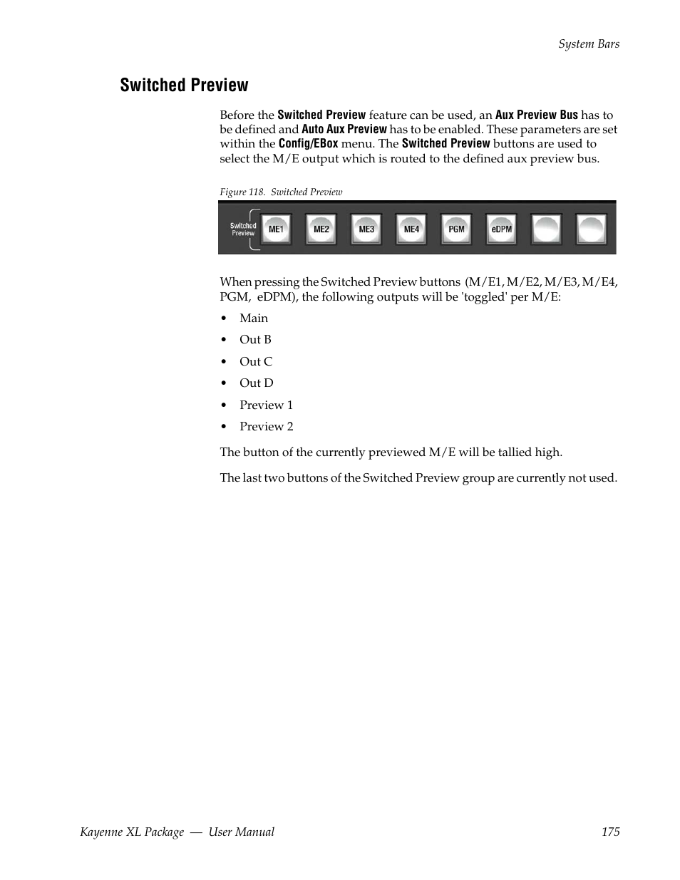 Switched preview | Grass Valley Kayenne XL Package v.7.0.4 User Manual | Page 177 / 663