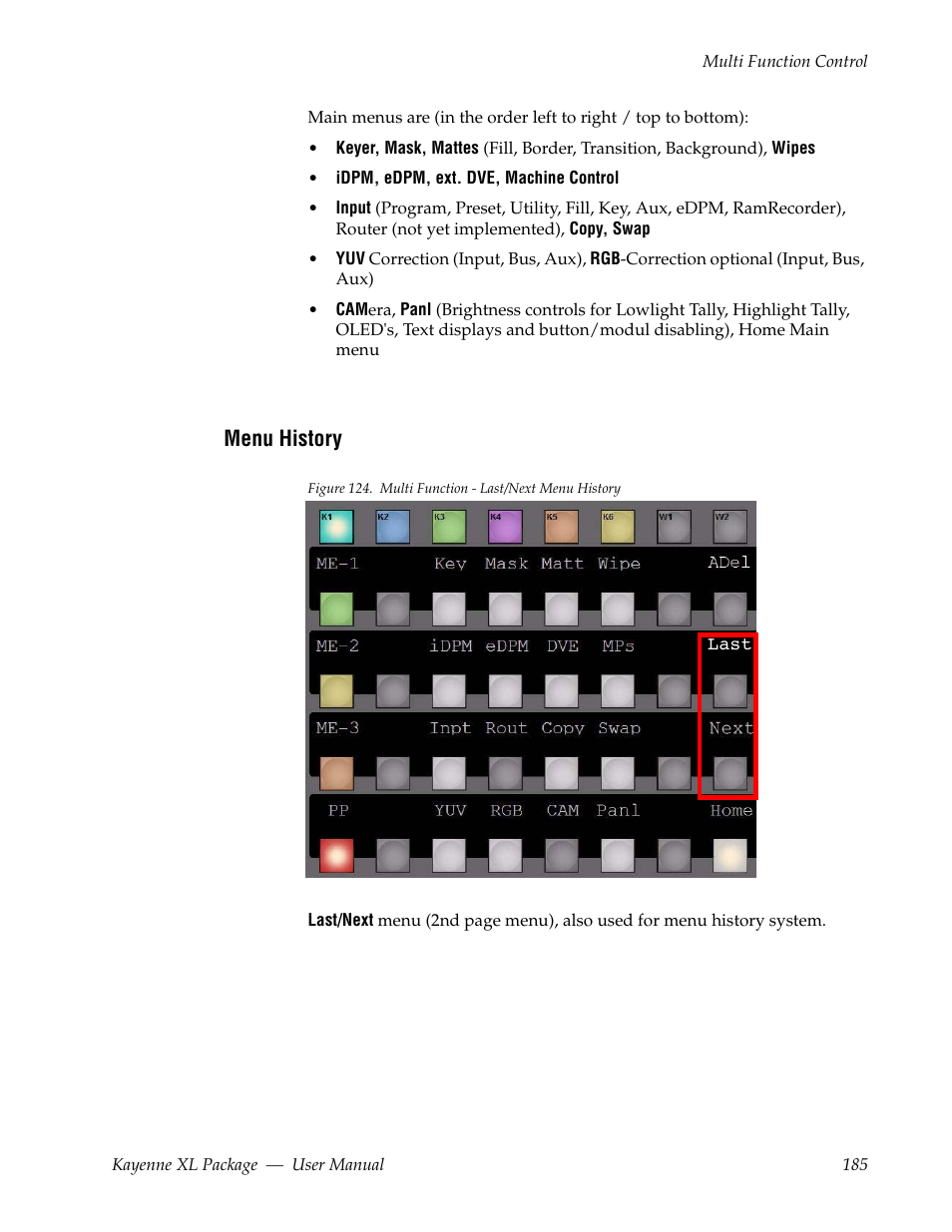 Menu history | Grass Valley Kayenne XL Package v.7.0.4 User Manual | Page 187 / 663