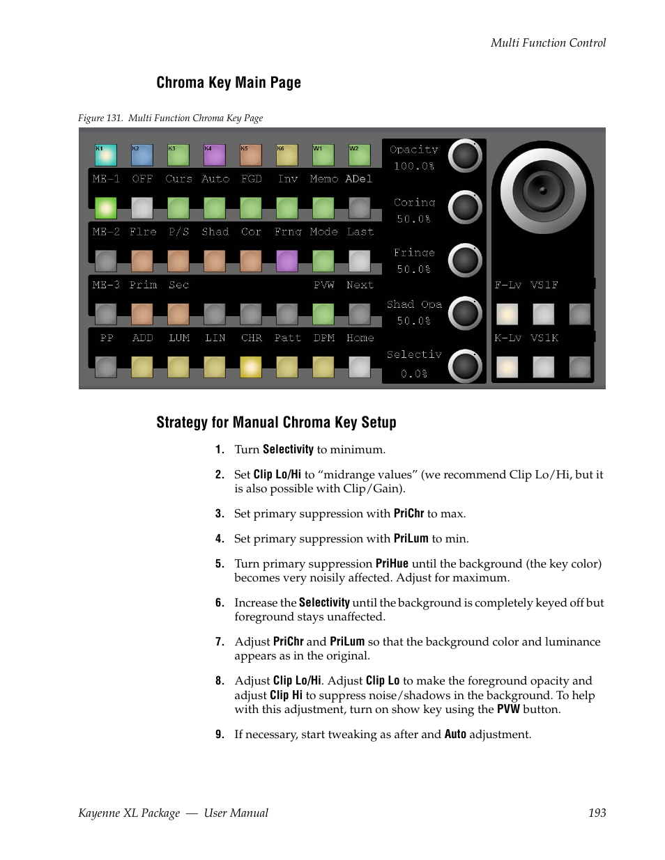 Strategy for manual chroma key setup | Grass Valley Kayenne XL Package v.7.0.4 User Manual | Page 195 / 663