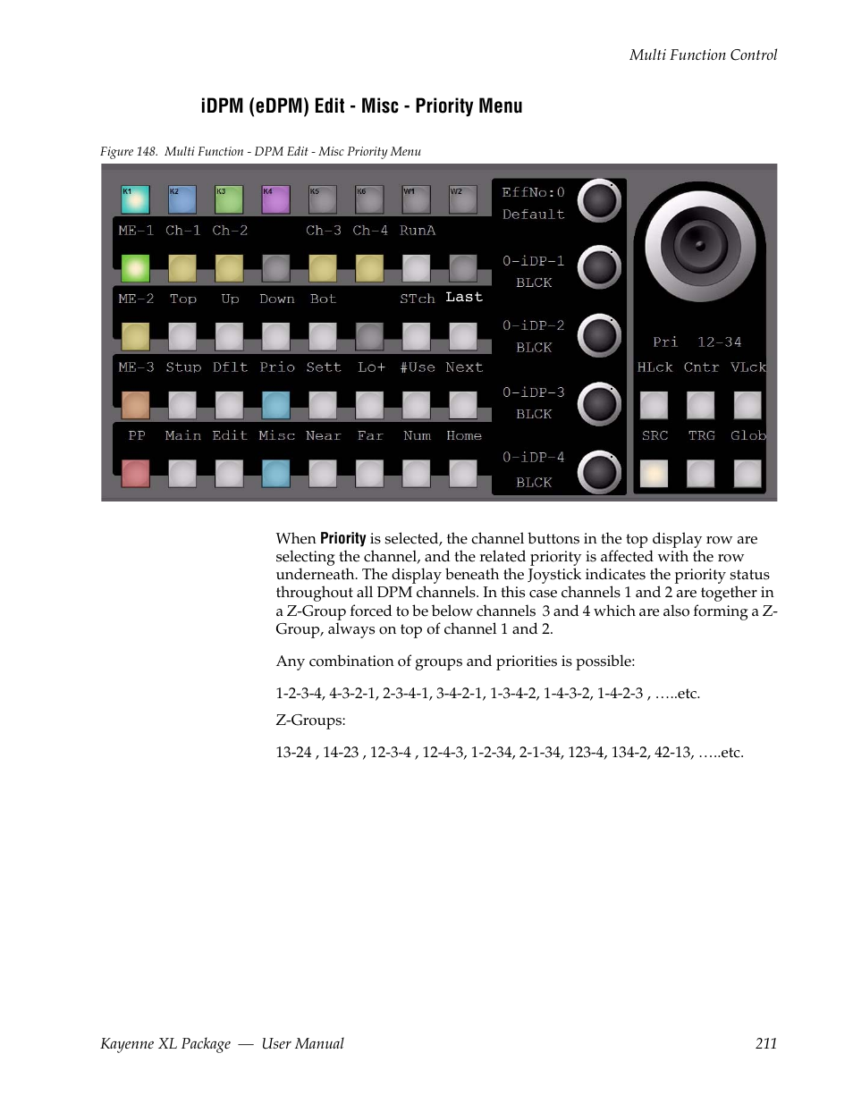 Idpm (edpm) edit - misc - priority menu | Grass Valley Kayenne XL Package v.7.0.4 User Manual | Page 213 / 663