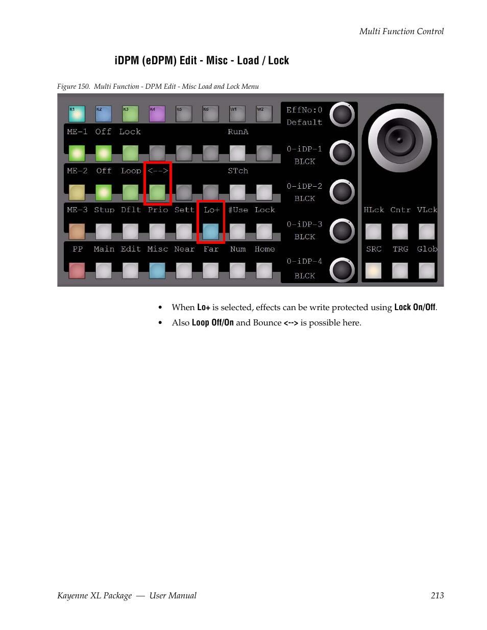 Idpm (edpm) edit - misc - load / lock | Grass Valley Kayenne XL Package v.7.0.4 User Manual | Page 215 / 663