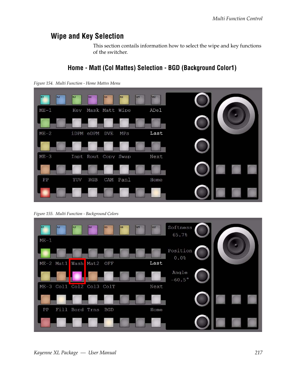 Wipe and key selection | Grass Valley Kayenne XL Package v.7.0.4 User Manual | Page 219 / 663