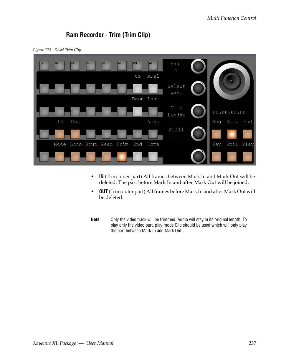 Ram recorder - trim (trim clip) | Grass Valley Kayenne XL Package v.7.0.4 User Manual | Page 239 / 663